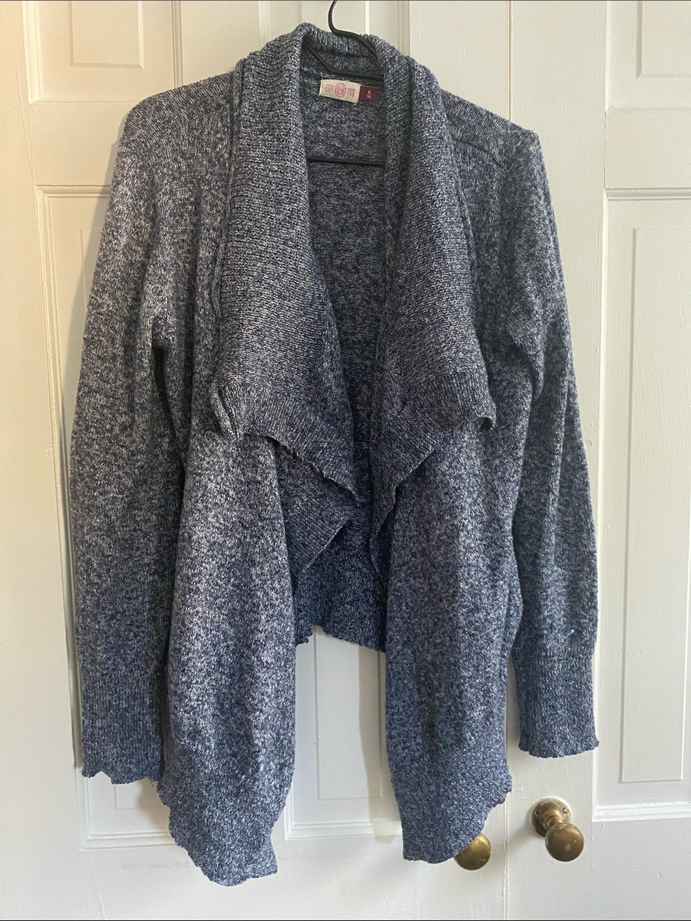 SO Heather Navy Open-Front Draped Cardigan